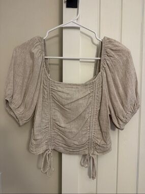 wild fable Cream Square Neck Puff Sleeve Crop Top